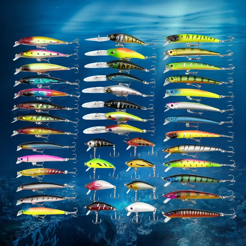 Juego de Señuelos de Pesca de 43 Uds., 6 modelos mixtos, cebo duro para pececillos, Wobblers artificiales, juego de manivela Popper de pececillo colorido, Crankbait para pececillos - imagen 5