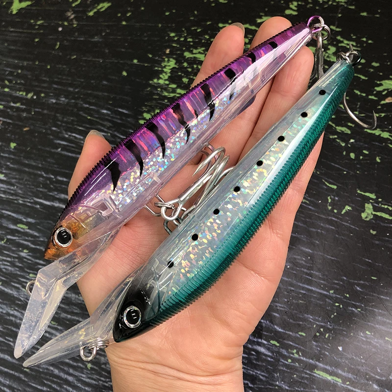 Señuelos de Pesca de pececillos delgados de 140mm y 49g, cebo Artificial de arrastre grande, accesorios de pesca de lubina de agua salada, Wobbler - imagen 4