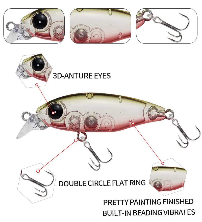 Mar Yolo 45mm / 4G Road subbait flotante mini minnow pesca cebo falso biónico de agua dulce de tiras blancas - imagen 4