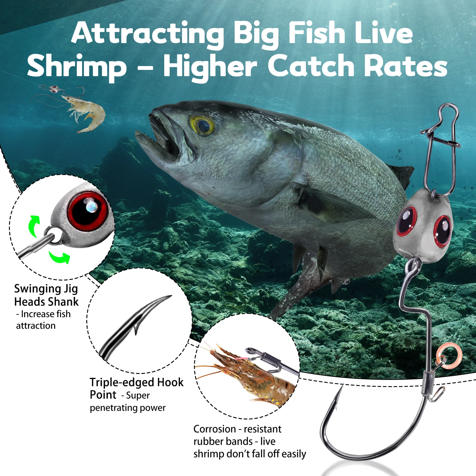 Ganchos para camarones vivos, 9KM, 10 Uds., cabezales de plantilla, gancho EWG, Swimbait, soporte para camarones vivos, gancho de alta resistencia resistente a la corrosión - imagen 4