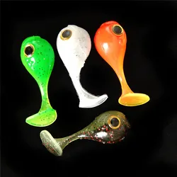 6 uds 45mm 3g cabeza grande ojos 3D cola de paleta simulación suave señuelo de pesca doble Color Artificial Jigging silicona Swimbait