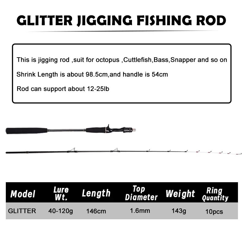 Mavllos-caña de pescar de calamar brillante con punta sólida, rango de señuelo de 40-120g, línea de 12-25lb, caña de pescar de pulpo ligera para agua salada - imagen 2