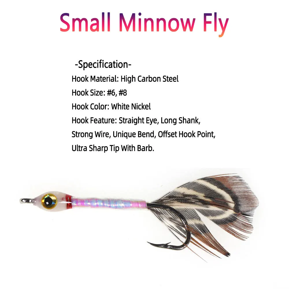 Bimoo 6PCS # 6 # 8 ojos de pez 3D, pececillo pequeño, mosca, lubina, trucha, pesca con mosca, moscas, epoxi Artificial, Flash, cebo corporal Mylar, señuelo falso - imagen 3