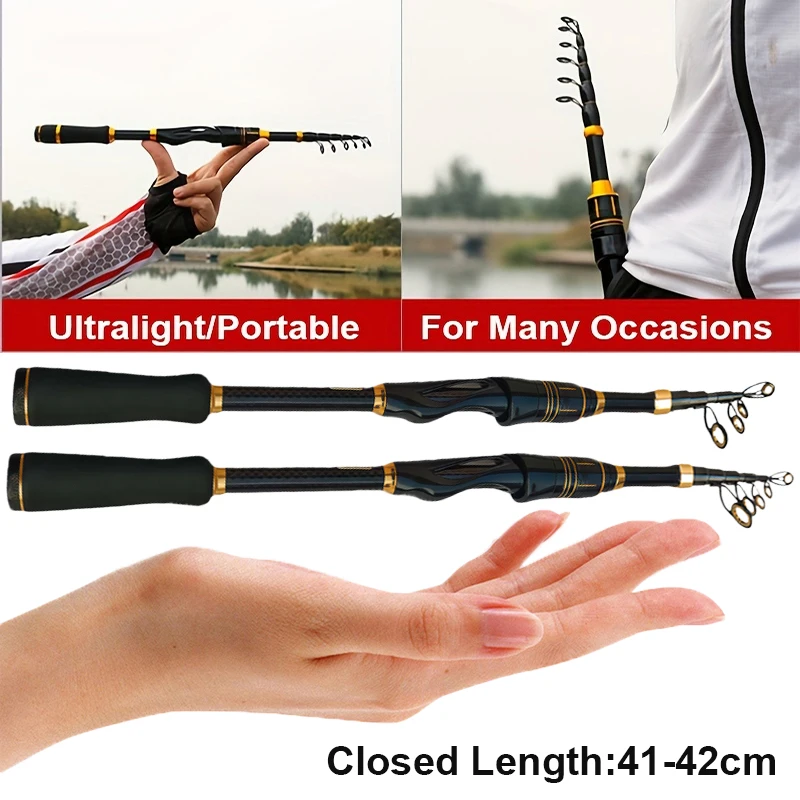 Caña de pescar con señuelo Baitcasting de alto carbono, caña de pescar portátil ultracorta, longitud de tela de 41cm y 42cm, adecuada para todas las aguas - imagen 2