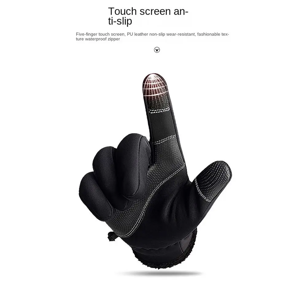 Guantes de invierno con pantalla táctil, guantes de lana cálidos antideslizantes para invierno, guantes de motocicleta con forro polar térmico - imagen 2