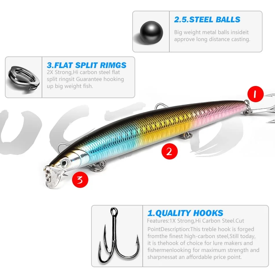 MOOKZZ-Señuelos de Pesca duros, cebos de calidad Minnow, Wobblers, buena acción, aparejos de pesca Artificiales Profesionales, 140mm, 23g - imagen 5