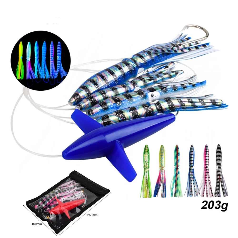 Señuelos de pesca con anzuelo de agua salada, 9 ", faldas aparejadas suaves, Marlin, atún, Wahoo Mahi, cebo de pesca de gran juego - imagen 2