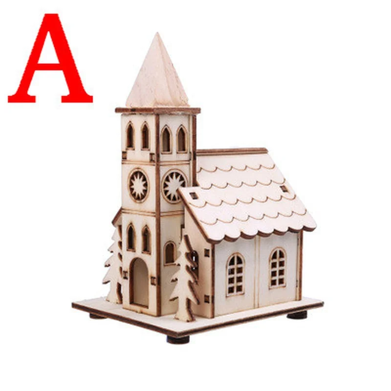 Casa de madera con luz Led para Festival, decoraciones para árboles de Navidad para decoración del hogar, casa de madera, regalo artesanal, decoración de ventanas - imagen 5