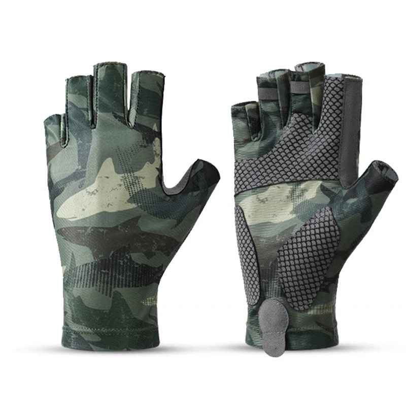 Guantes de pesca antideslizantes de medio dedo, protección solar transpirable, pesca al aire libre, Verano