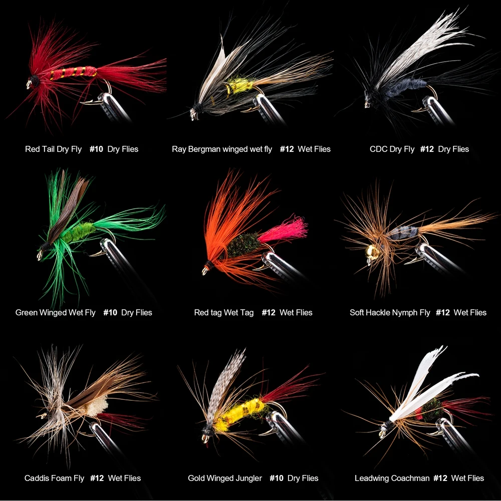 Goture-Kit de Señuelos de Pesca con mosca, 76/100 Uds., Premium, espray de ninfa seca y húmeda, moscas hechas a mano para trucha y lubina con caja - imagen 3