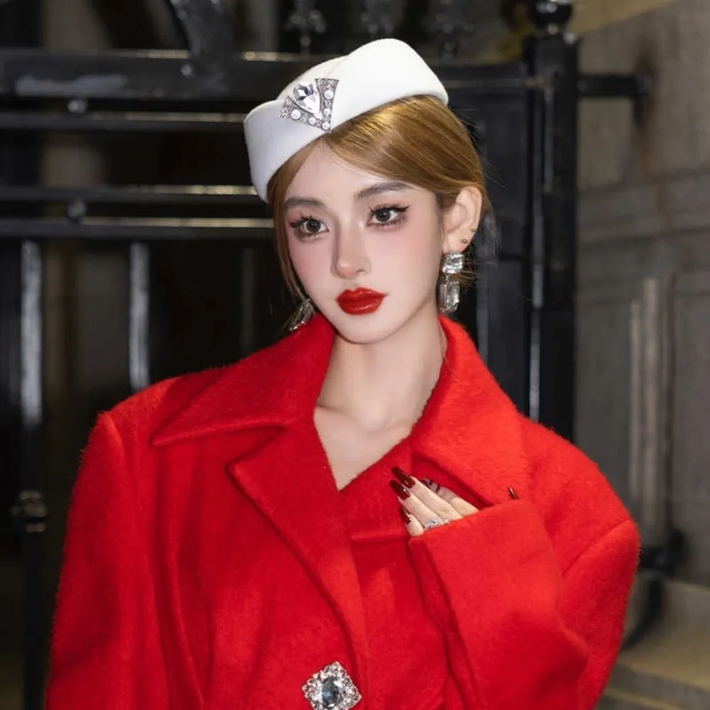 Nuevo Sombrero de copa con diamantes de imitación, pastillero Vintage francés de lana de Cachemira, sombrero informal, vestido de fiesta - imagen 3