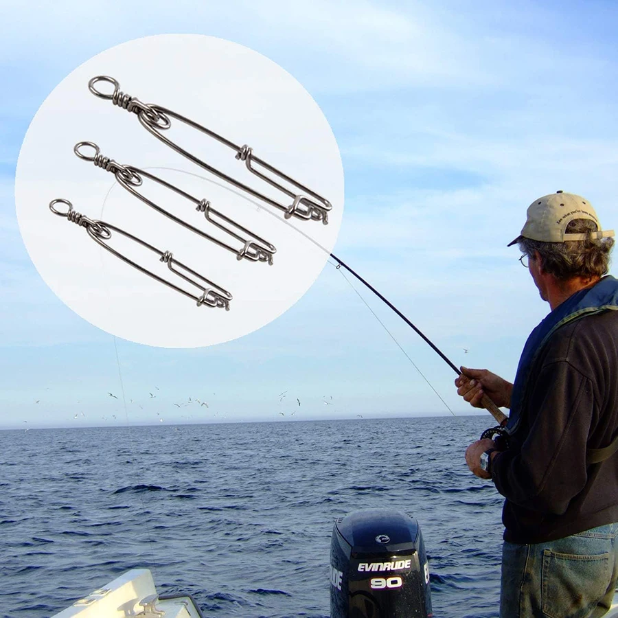 Clips de presión para pesca palangre, 5 uds., giratorios de pesca de acero inoxidable, broches para colgar ramas, Clips para atún con giratorio para agua salada - imagen 5