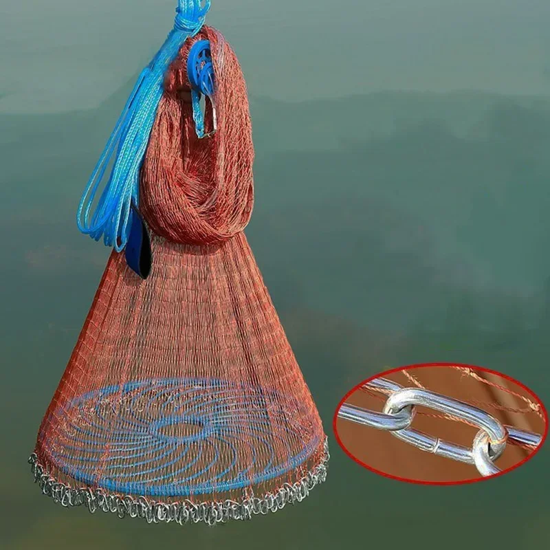 Lawaia-red de pesca de lanzamiento de anillo azul, Cable trenzado de múltiples hebras, cadena de hierro fundido, colgante, red - imagen 2