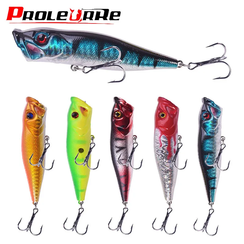 Señuelo de pesca Popper Wobbler de agua superior, 9cm, 12,5g, cebo Artificial duro de plástico con 6, 1 ud. #   Anzuelos para lubina, aparejos de pesca de bagre