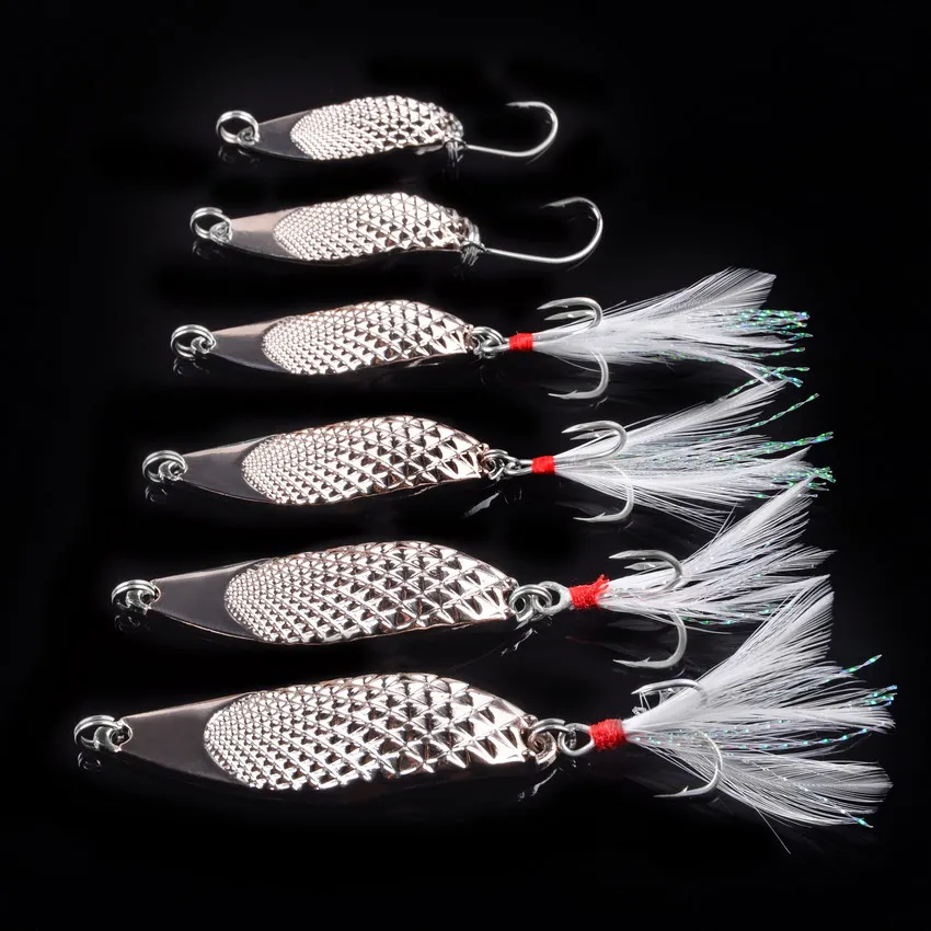Señuelos de Metal Vib Spinners Spoon 3g 5g 7g 10g 15g 20g, cebo Artificial con pluma, anzuelo, señuelo, aparejos de pesca para lubina, perca - imagen 5