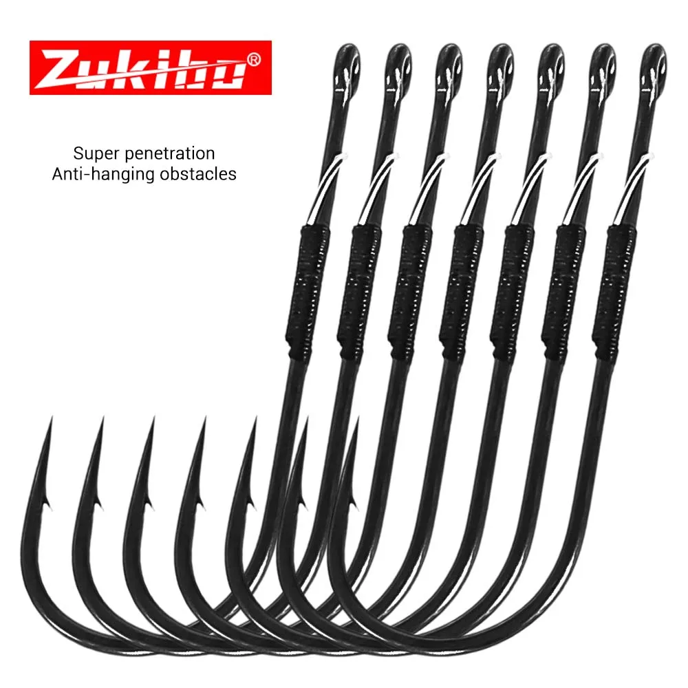 ZUKIBO-anzuelo de obstáculo con mango recto, 10 Uds., Ptfe, acero rico en carbono, anzuelo de cebo suave Texas, herramienta de pesca silenciosa, hierba antienganche Protección contra la corrosión del agua del mar Salt