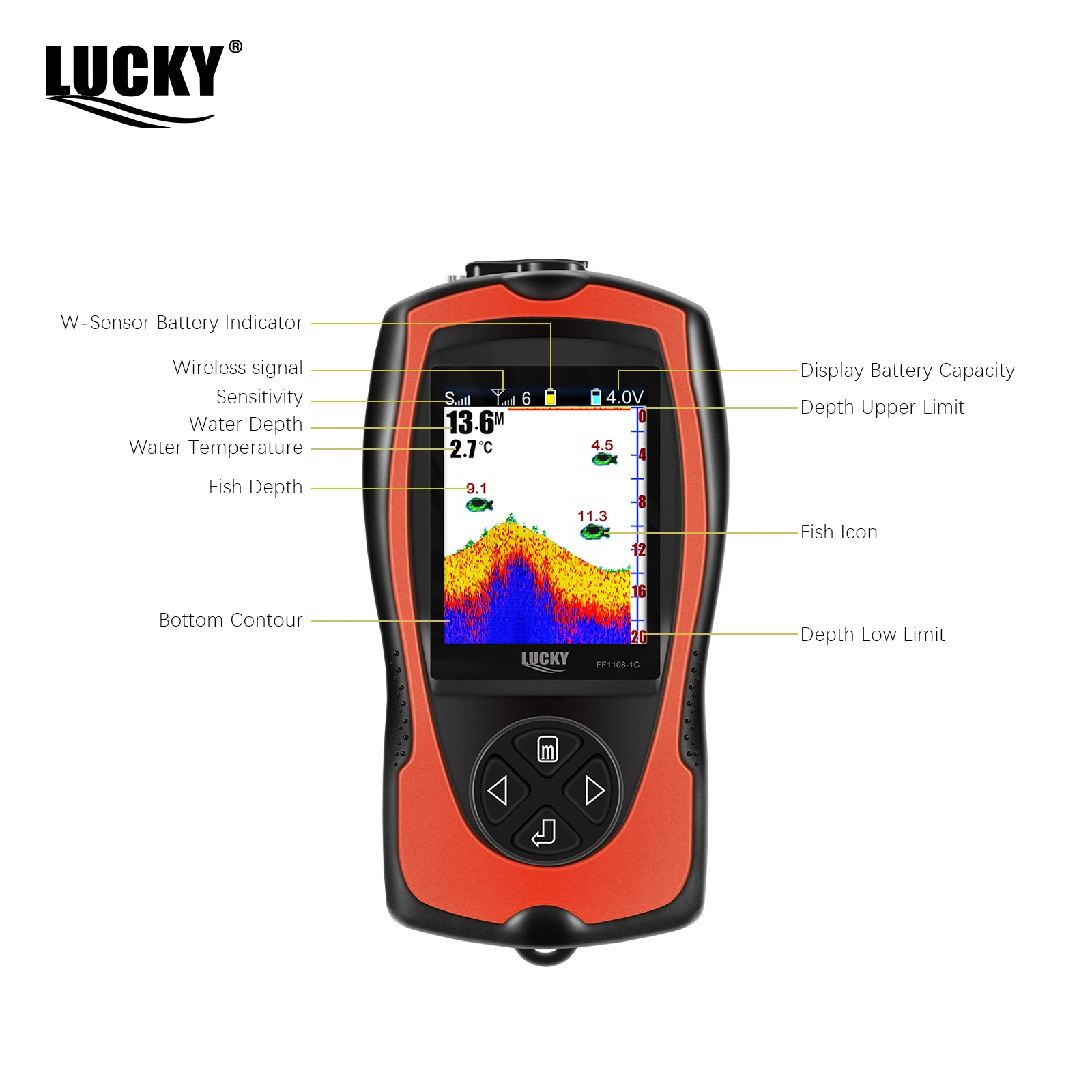 LUCKY FF1108-1CWLA Rechargeable Wireless Sonar for Fishing 45M Water Depth Echo Sounder Fishing Finder Portable Fish Finder - imagen 5