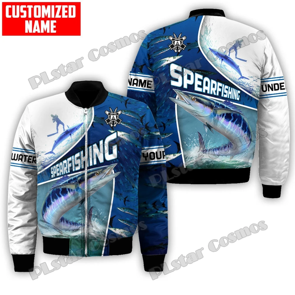 Chaqueta Bomber de invierno para hombre, pesca de lubina y Marlin, nombre personalizado, estampado 3D, abrigo grueso con cremallera y bolsillo, chaqueta cálida informal Unisex con cremallera FX-13 - imagen 4