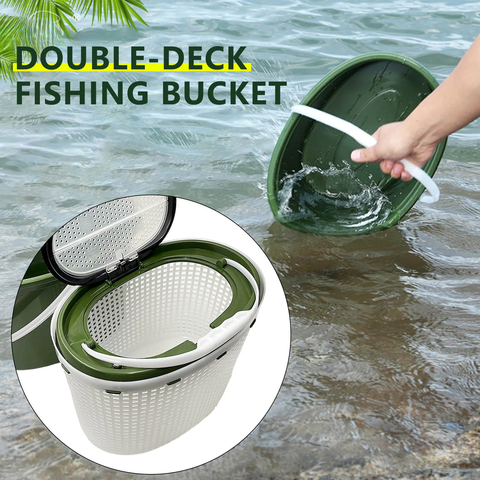 Cubo de pesca de doble capa de gran capacidad, cubo portátil ultraligero para peces vivos con asa, equipo de pesca al aire libre para invierno 2025