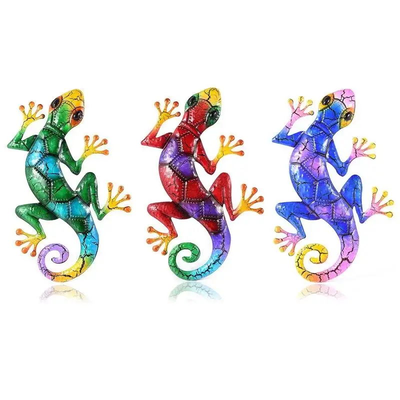 Figura Gecko metálico decorativa para jardín y patio, escultura