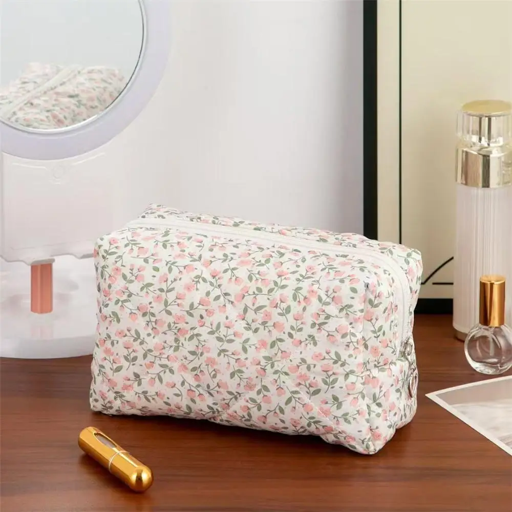 Bolsa de maquillaje acolchada Floral rosa, almacenamiento multiusos para monedas, bolsa de almacenamiento de cosméticos, organizador de artículos de tocador compacto portátil - imagen 3