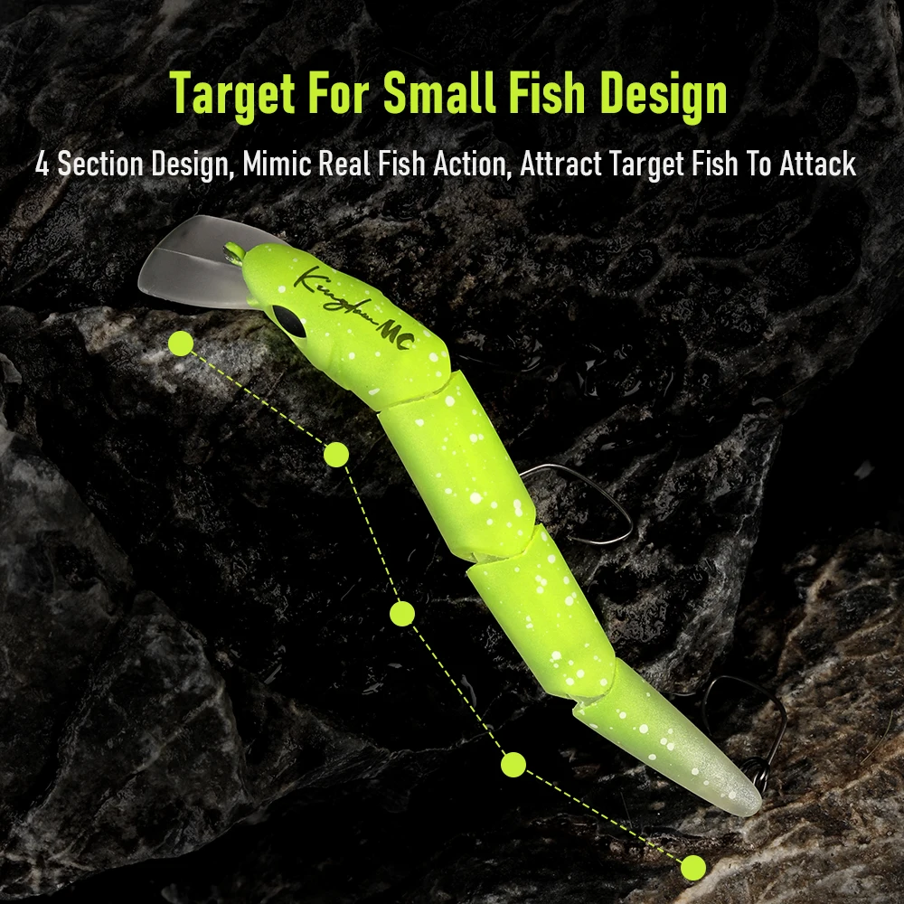 Señuelo de pececillo articulado Kingdom, 70mm, 4,3g, hundimiento, 4 secciones, cebo Artificial duro Wobbers para pesca de trucha y lubina de agua dulce - imagen 5