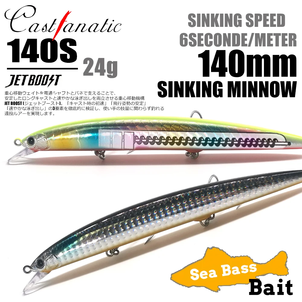 Castfanatic AS140s 24g señuelo de pececillo que se hunde peso de tungsteno Wobblers duros de mar para Lucio accesorios de cebo de pesca Artificial grande