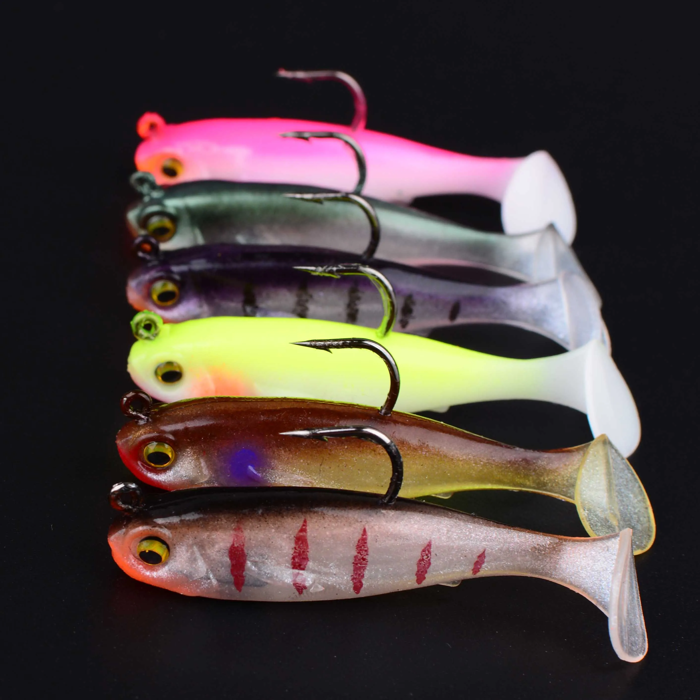 6 uds Jig Head T Tail cebo suave pesca Wobbler señuelos cebos de goma artificiales para aparejos de carpa lubina - imagen 4