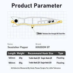 Kingdom GT Popper Topwater – Señuelo artificial para atún y pez azul