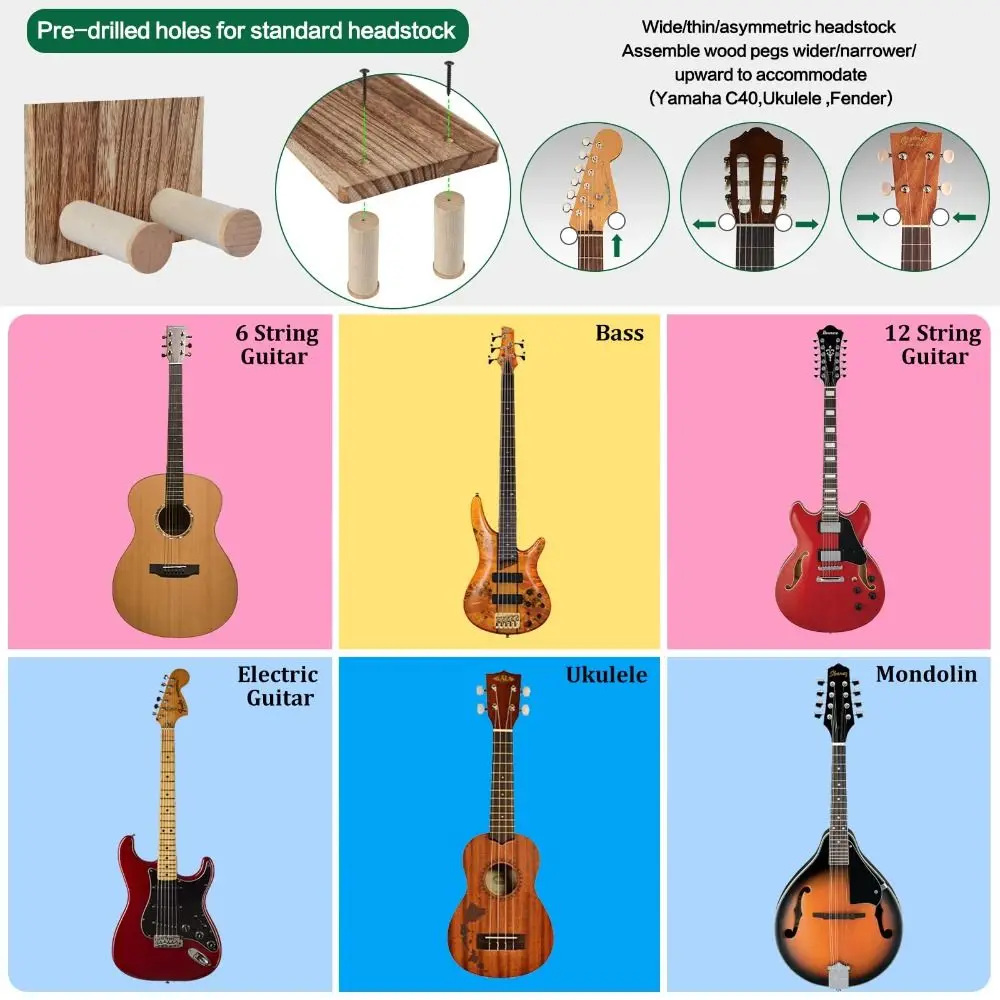 Colgador de pared para guitarra resistente, colgador de madera para guitarra montado en la pared, decoración para habitación, soportes de pared para guitarra a prueba de arañazos, 1 ud. - imagen 3