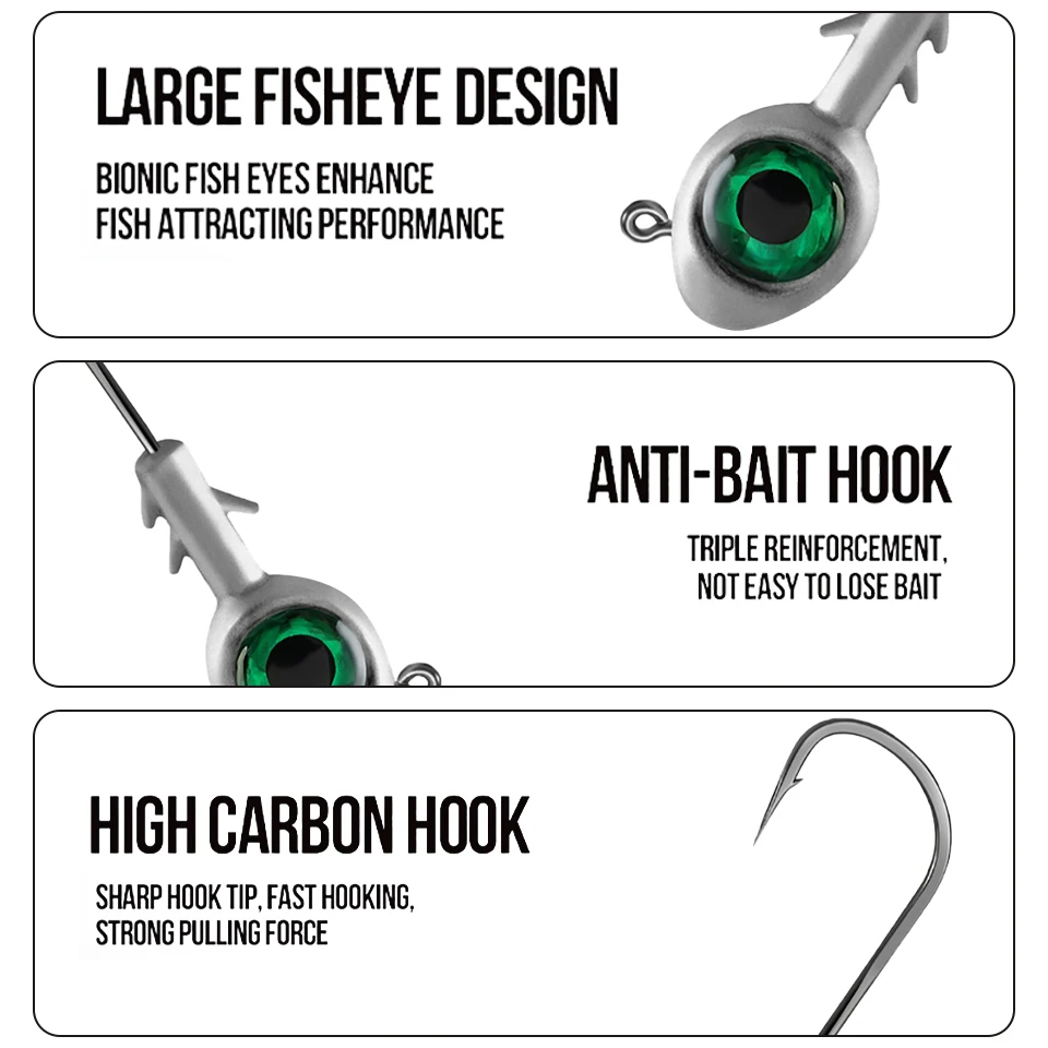 WALK FISH-anzuelo con cabeza de plomo, 3 uds., 7g, 10g, ojo grande, cabeza de pez, señuelo de mar, fondo antiadherente, antidajuste, instalación de gancho reforzado - imagen 3