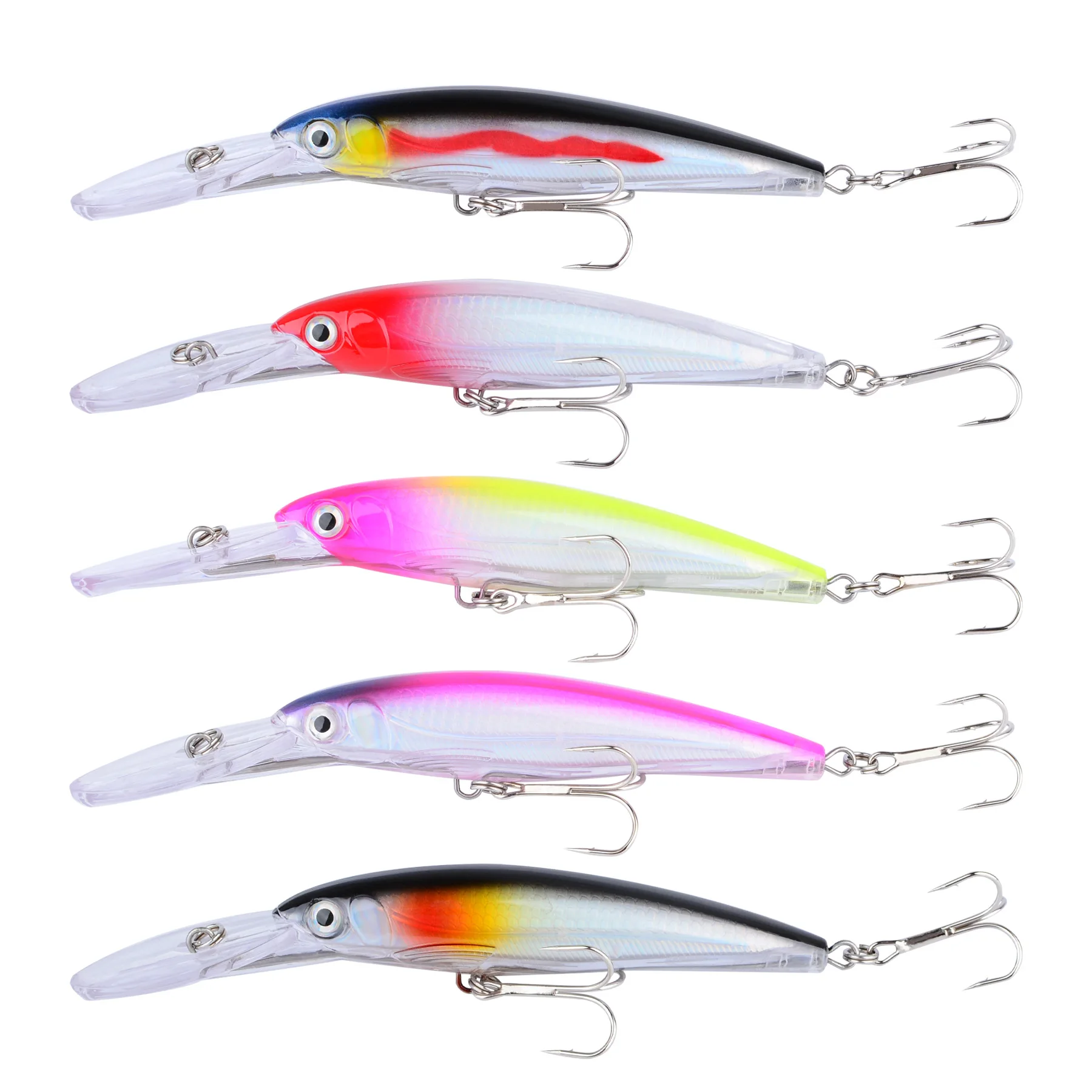 Señuelo de pesca de pececillo flotante grande, cebo Artificial láser para agua salada, Wobblers de curricán de fundición larga, equipo Jerkbait, 5 uds.