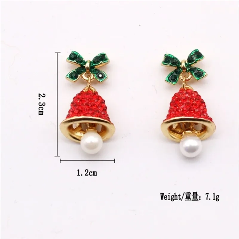 Pendientes de árbol de Navidad de circón colorido para mujer, lazo, perla, carillón de viento, campana, pendiente para niñas, regalos de joyería de vacaciones de Año Nuevo - imagen 5