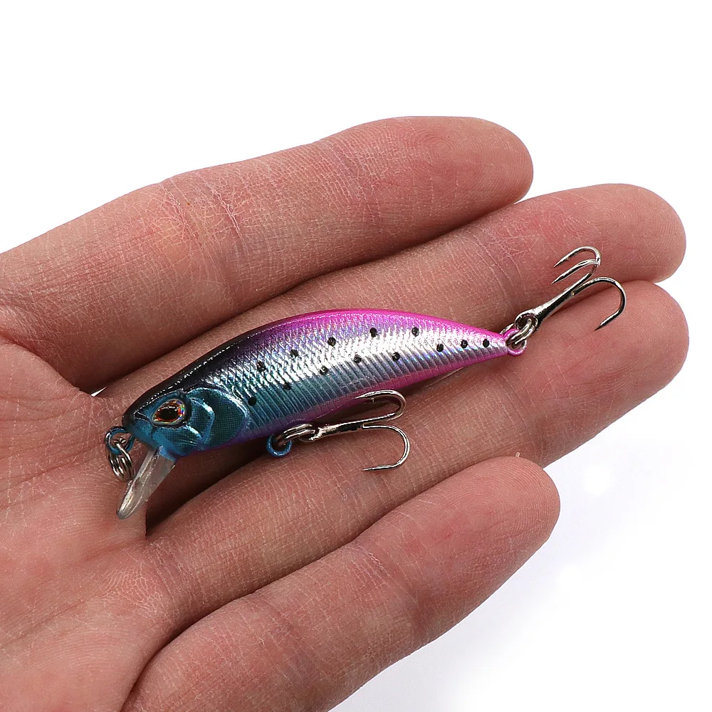 Señuelo de pesca de 34 colores, 5g/5cm, pececillo que se hunde, ojos 3D, curricán láser, cebo de plástico Buzz con 2 anzuelos Trible - imagen 5