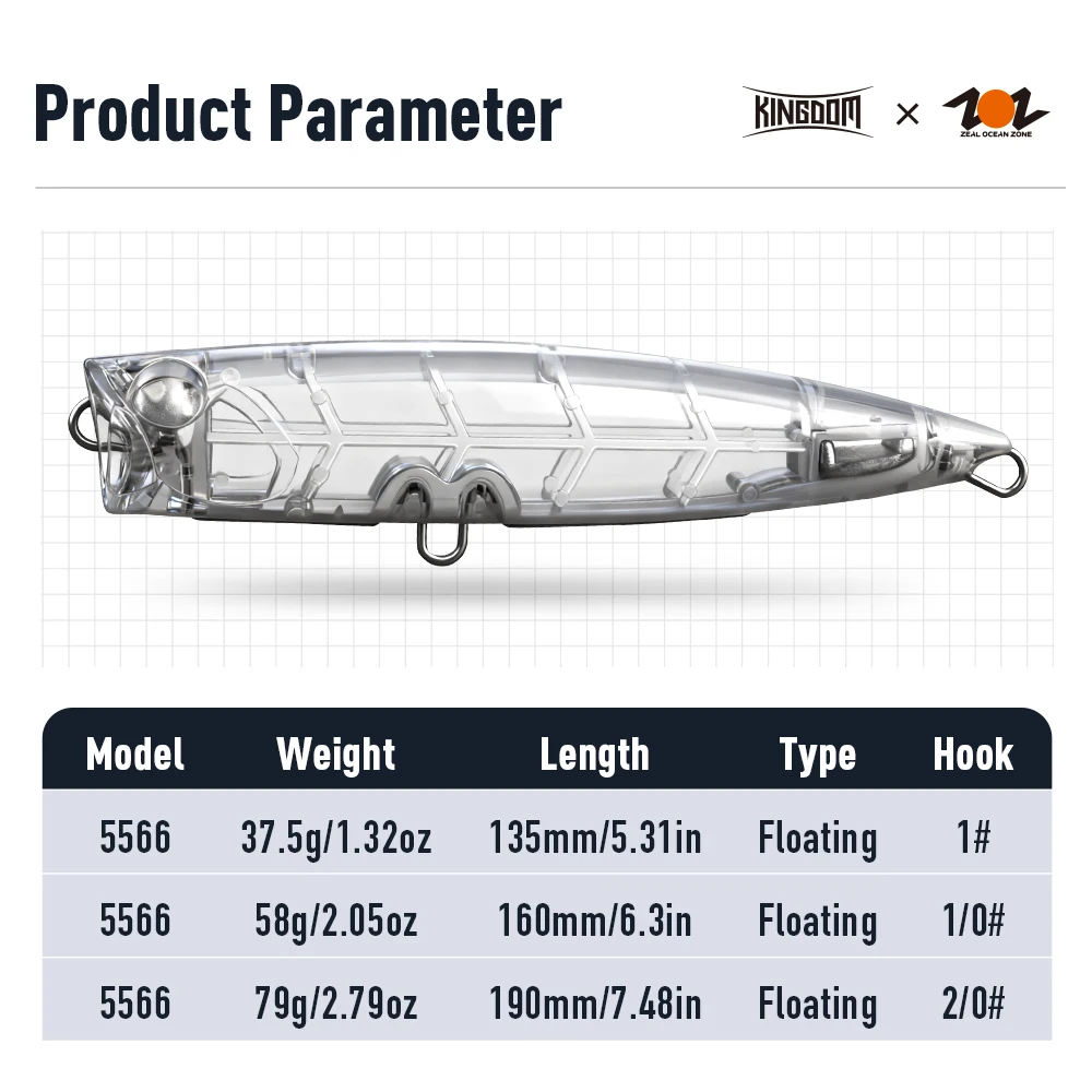 Señuelo de pesca Kingdom 37,5g 58g 79g Topwater Popper Wobbler cebo Artificial duro de agua salada Topwater cebo de pesca de larga distancia GT - imagen 2