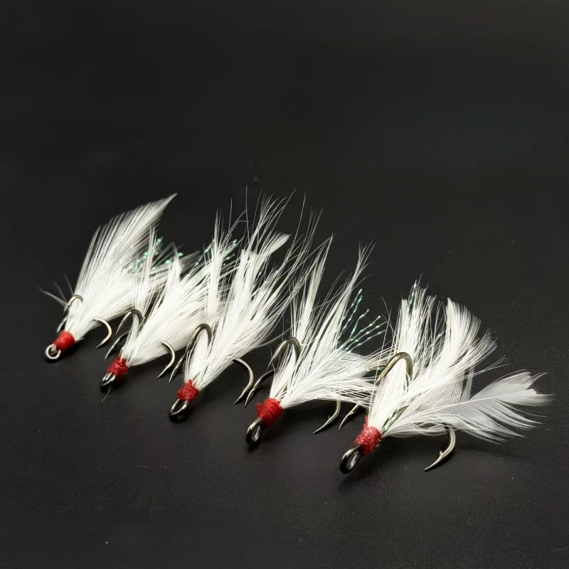 10 unids/set anzuelo de pez de plumas de tres piezas de acero al carbono estañado placa brillante accesorio gancho de garra refuerzo púas alambre brillante - imagen 4