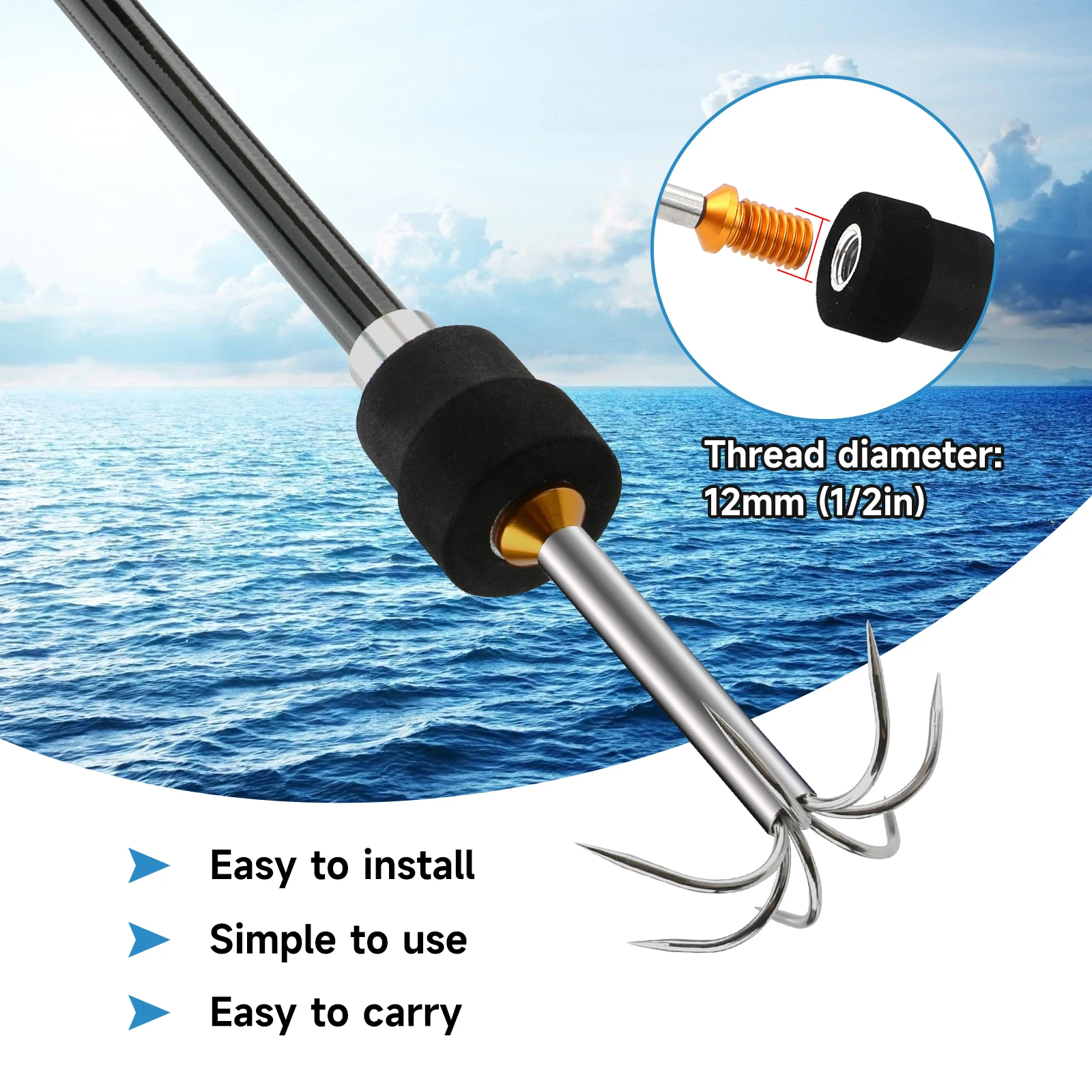 SANLIKE-anzuelo de pesca de acero inoxidable, anzuelo de pesca con paraguas, anzuelo de calamar y Sepia, con 1/2 UNC - imagen 4