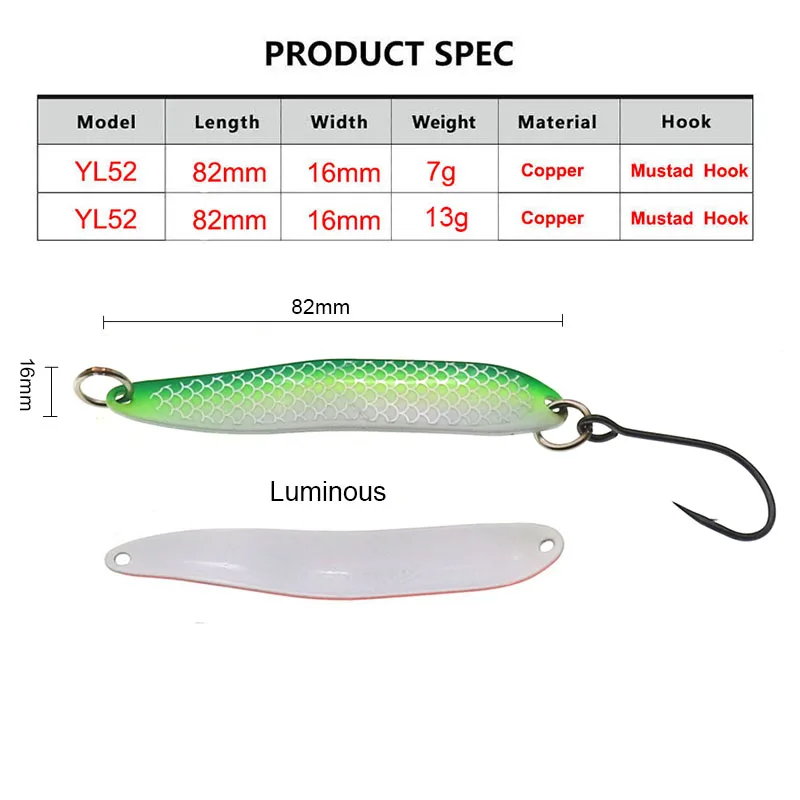 Cuchara de Metal luminosa, cebos duros de 13g, cebo giratorio, cucharas de pesca, señuelo con un solo gancho, Señuelos de Pesca Jigging - imagen 5