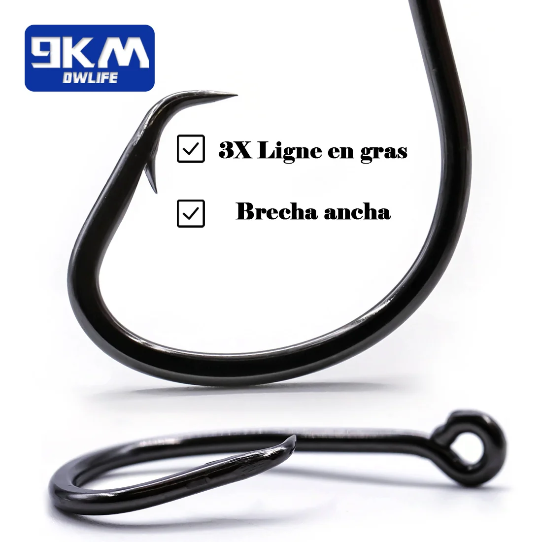 Anzuelos circulares de 9KM, 25 ~ 50 Uds., anzuelos de pesca de agua salada compensados, 3X fuerte y amplio espacio, cebo vivo, pesca de bagre, anzuelos circulares con garra de águila - imagen 5