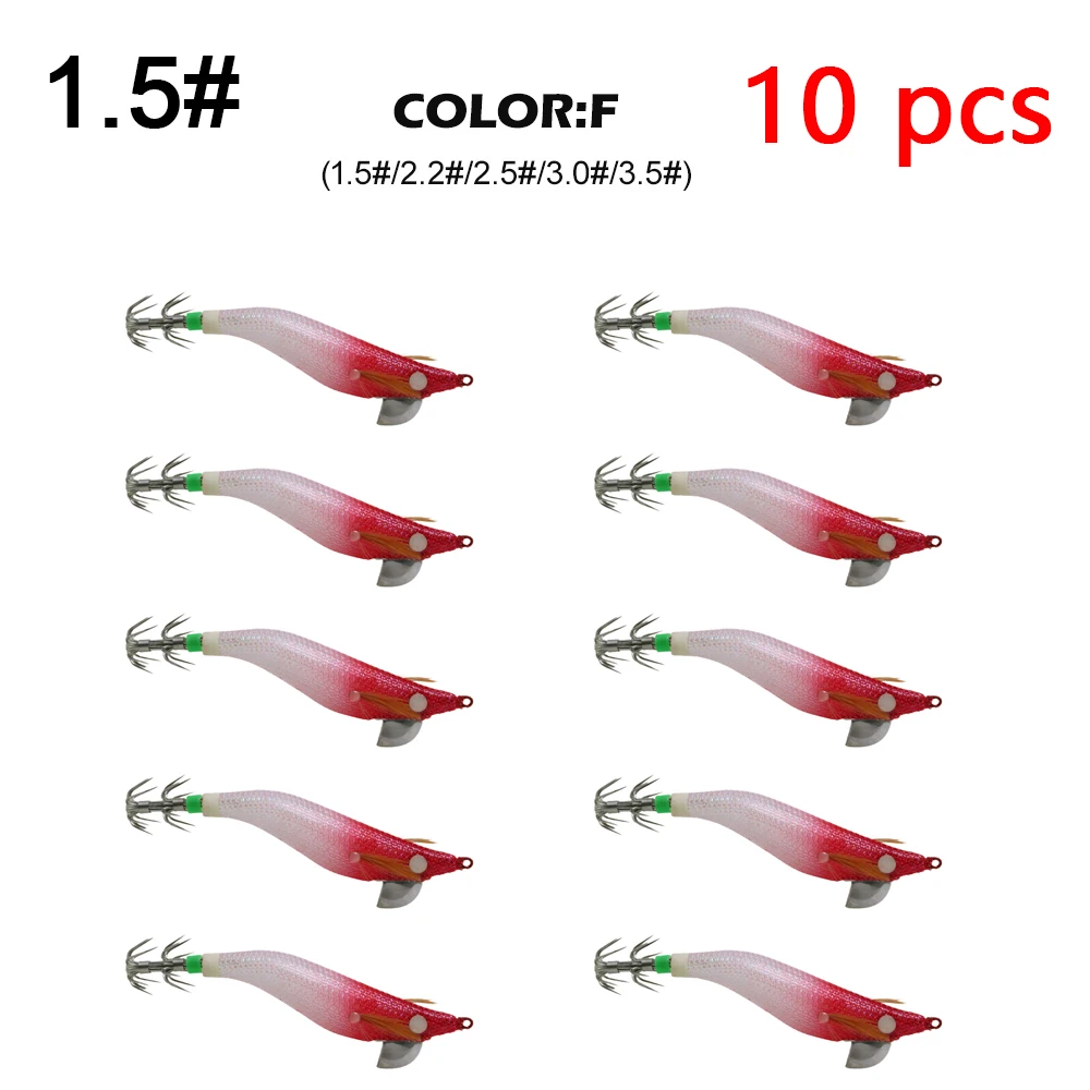 10 Uds. De cebo falso de pesca en mar de camarones de madera de 5cm-13cm, cebo de pesca, cebo de calamar, anzuelo de simulación de pesca en el mar con luz nocturna - imagen 4