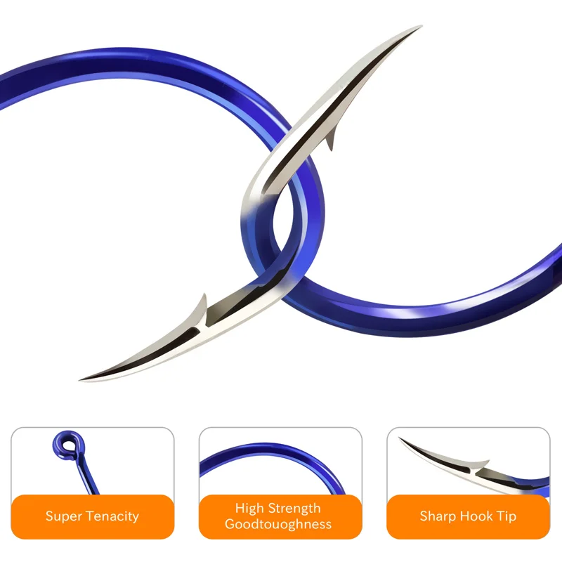 ZYZ 20 ~ 45 Uds anzuelos de pico de pulpo azul 6 tamaños multicolor acero alto en carbono súper cerradura anzuelos de pesca de roca marina anzuelo de pulpo - imagen 3