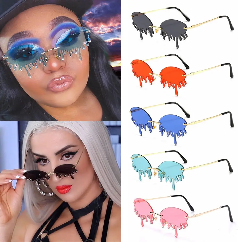 Gafas de sol Punk a la moda para mujer, Gafas de sol sin montura con diamantes, Gafas femeninas, Gafas de cristal, Gafas de sol con forma de lágrimas - imagen 2