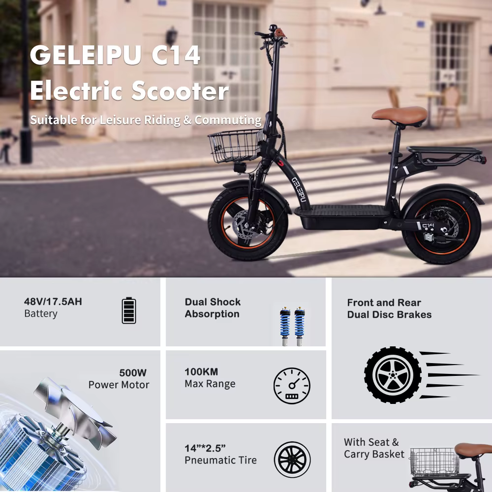 Scooter Eléctrico C14 5000W – Plegable con asiento y canasta urbana - imagen 3