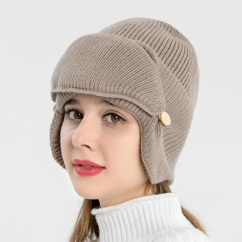 Gorro de punto coreano para mujer con orejeras y forro cálido - imagen 5