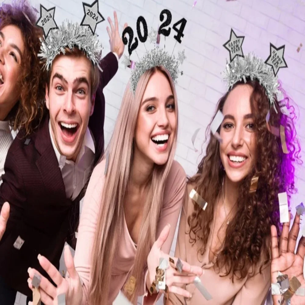 Diadema de estrella con purpurina para niños y adultos, accesorios de decoración para fotos de Feliz Año Nuevo, dorado y plateado, regalo de fiesta de navidad - imagen 3