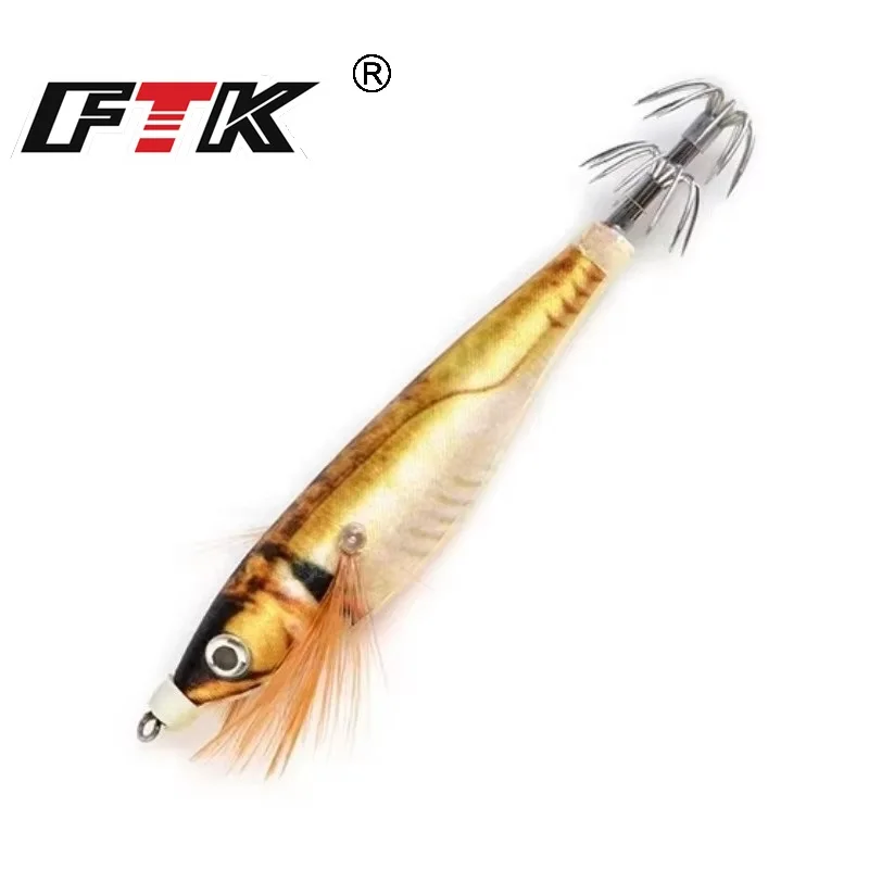 FTK-plantillas luminosas de calamar, señuelo de pesca de mar, pulpo, camarón, cebo duro Artificial, anzuelo de calamar, accesorios de pesca, 10g