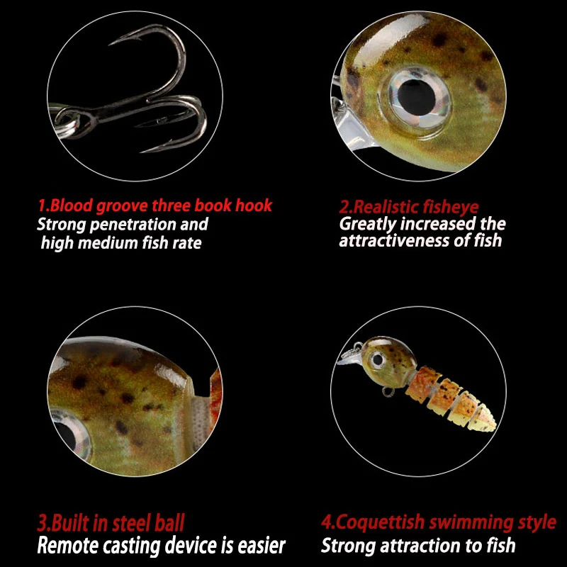 TAKEDO YH04 Sinking Water 5.5CM 4G Mini Artificial Bait Multi section Fishing Lure Minnow Baits For Bass Catfish - imagen 2