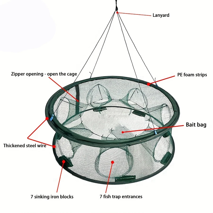 Red de camarones de doble capa con 15 agujeros, trampa automática para pesca con mosca, jaula Schepnet, cebos para cangrejos y pececillos, receptor de malla fundida, herramientas de redes para peces T4 - imagen 3