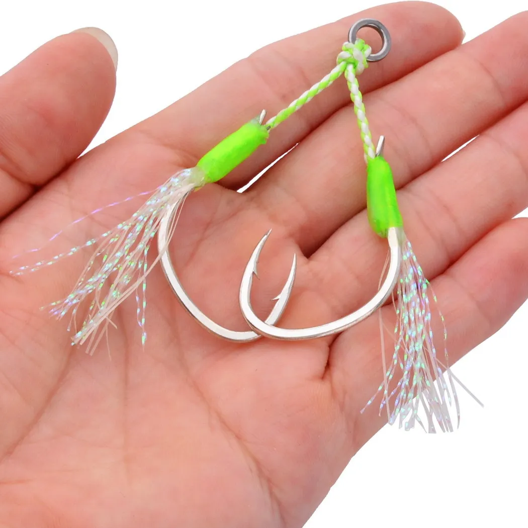 Anzuelos de ayuda para plantilla, 5 uds., línea de acero inoxidable de alta resistencia, tubo luminoso, pluma, anillo sólido, anzuelo de Jigging, anzuelos de pesca para barcos - imagen 2