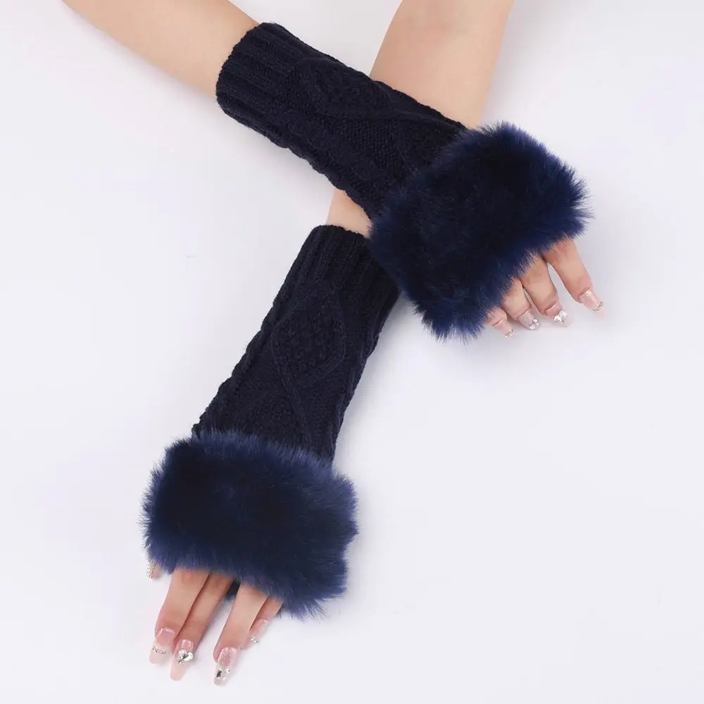 Manoplas elásticas gruesas y cálidas sin dedos, guantes giratorios para mujer, guantes sin dedos, guantes largos de punto, manopla larga